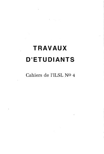 Cahiers de l’ ILSL n° 4 : Travaux d’étudiants