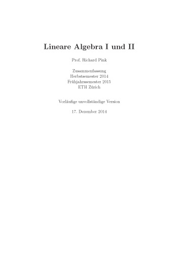 Lineare Algebra I und II (Herbst 2014) mit Lösungen