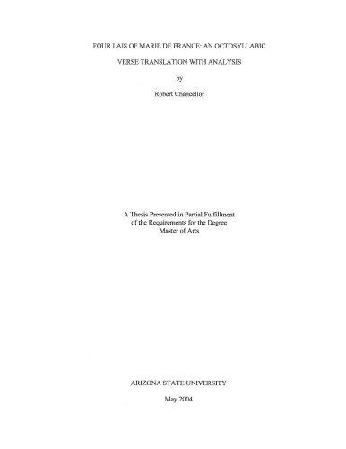 Four lais of Marie de France : an octosyllabic verse translation with analysis [M.A. thesis]