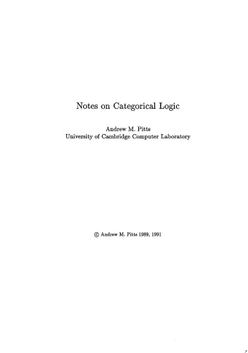 Notes on Categorical Logic