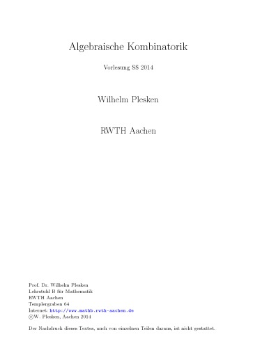 Algebraische Kombinatorik: Vorlesung SS 2014