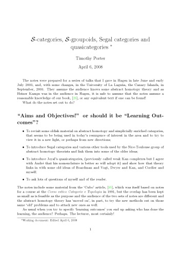 S-categories, S-groupoids, Segal categories and quasicategories