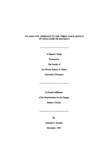 An analytic approach to the three-voice motets of Guillaume de Machaut