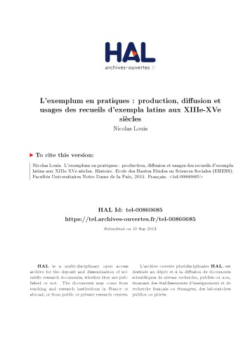 L’exemplum en pratiques : production, diffusion et usages des recueils d’exempla latins au XIIIe-XVe siècles