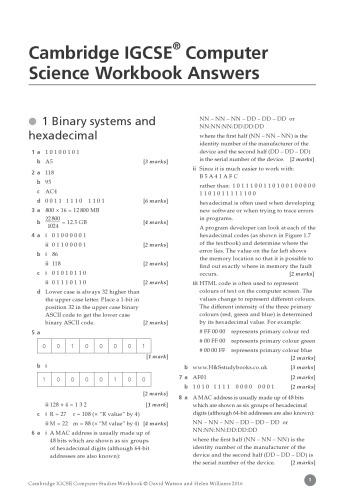 Cambridge IGCSE Computer Science Workbook Answers