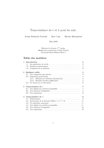 Transcendance de e et pi pour les nuls