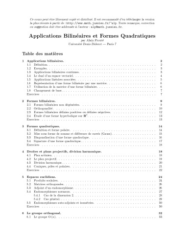 Applications Bilinéaires et Formes Quadratiques
