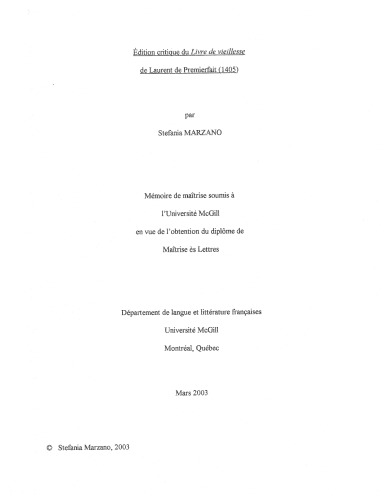 Edition critique du Livre de vieillesse de Laurent de Premierfait (1405)