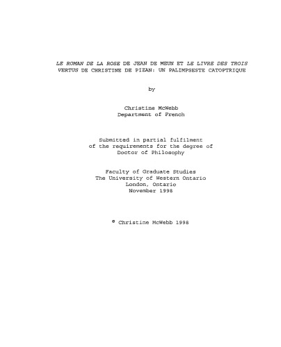 Le roman de la rose de Jean de Meun et Le livre des trois vertus de Christine de Pizan : un palimpseste catoptrique.