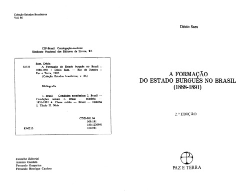 A Formação do Estado Burguês no Brasil (1988-1891)