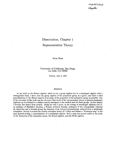 Representation Theory (Chapter 1 of Dissertation)