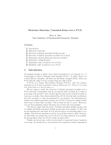 Structure theorems, Canonical forms over a P.I.D.