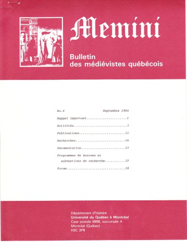 Memini : bulletin des médiévistes québécois