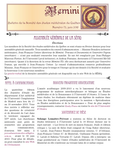 Memini : bulletin de la Société des études médiévales du Québec