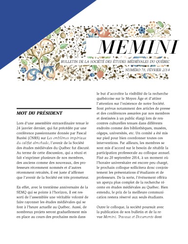 Memini : bulletin de la Société des études médiévales du Québec