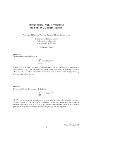 Characters and inversions in the symmetric group