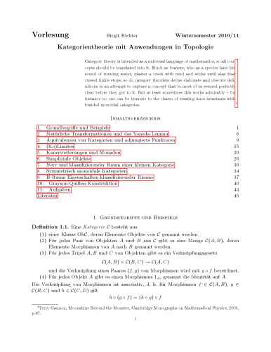 Kategorientheorie mit Anwendungen in Topologie