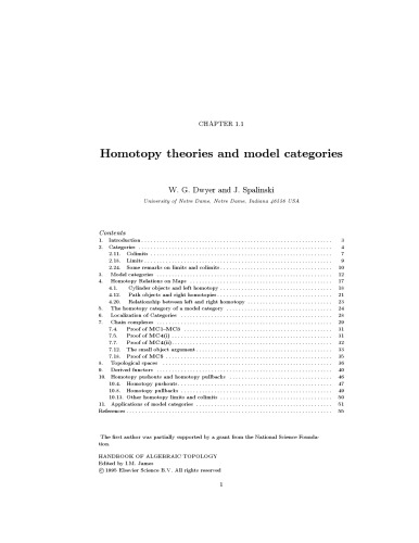 Homotopy theories and model categories [From: Handbook of algebraic topology, I. M. James (ed.)]