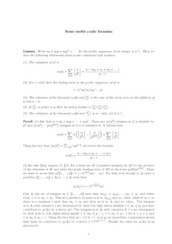 Some useful p-adic formulas