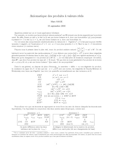 Axiomatique des produits à valeurs réels