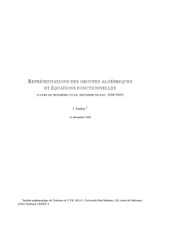 Représentations des groupes algébriques et équations fonctionnelles