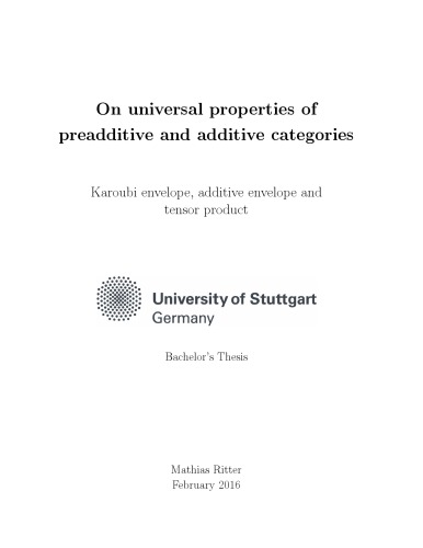 On universal properties of preadditive and additive categories [thesis]