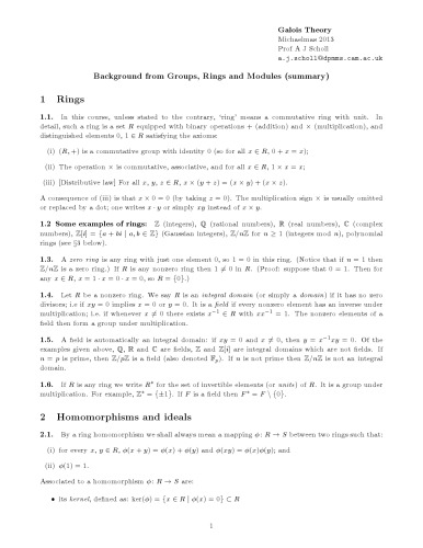 Galois theory: Background from Groups, Rings and Modules [Lecture notes]