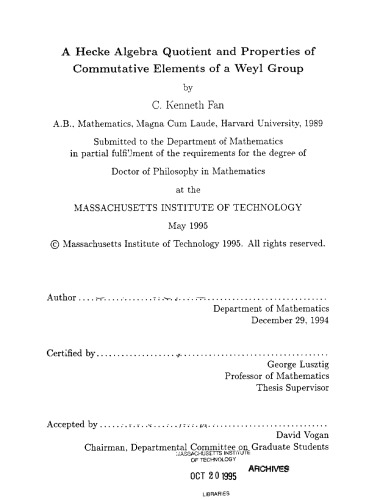 A Hecke algebra quotient and properties of commutative elements of a Weyl group