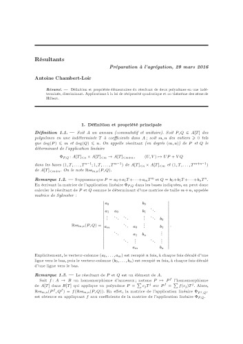 Résultants [Lecture notes]