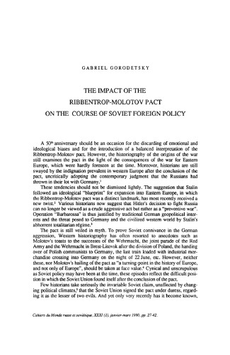 The Impact of the Ribbentrop-Molotov Pact on the Course of Soviet Foreign Policy