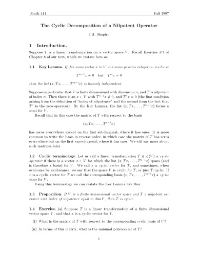 The Cyclic Decomposition of a Nilpotent Operator [expository notes]