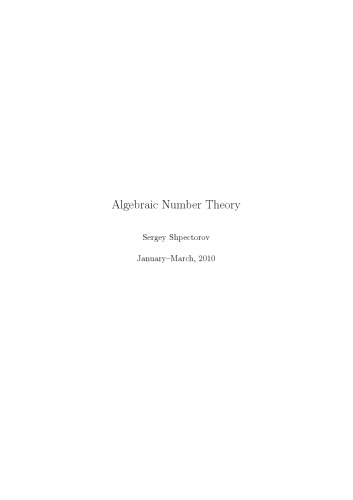 Algebraic Number Theory [Lecture notes]