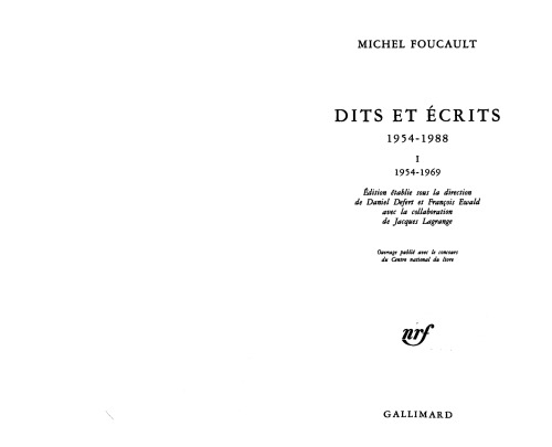 Dits et ecrits: 1954-1988. I: 1954-1969