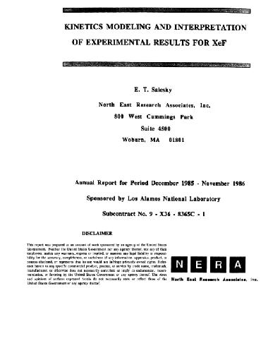 Kinetics modeling and interpretation of experimental results for XeF