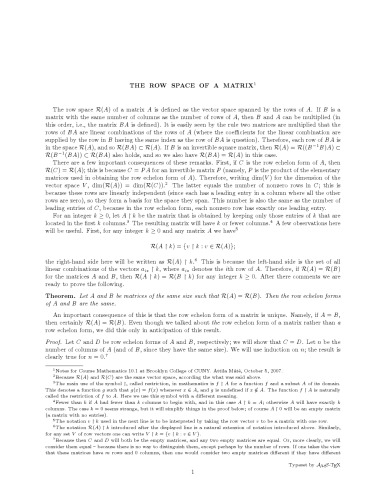 The row space of a matrix [Lecture notes]