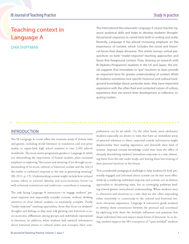 Teaching context in Language A