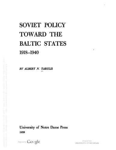 Soviet policy toward the Baltic States, 1918-1940