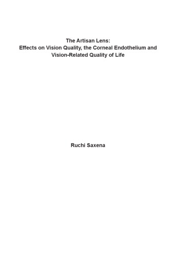 The Artisan lens: effects on vision quality, the corneal endothelium and vision-related quality of life