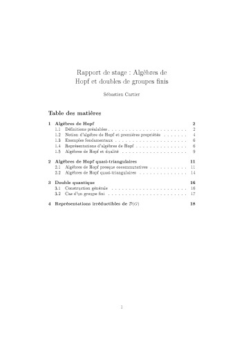 Rapport de stage : Algèbres de Hopf et doubles de groupes finis [expository notes]