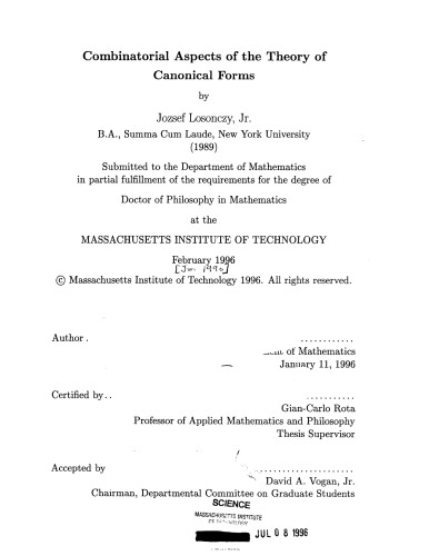 Combinatorial Aspects of the Theory of Canonical Forms [PhD thesis]