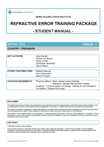 Refractive Error Training Package - Student Manual