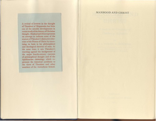 Manhood and Christ: A Study in the Christology of Theodore of Mopsuestia