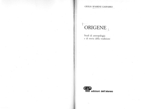 Origene: Studi di antropologia e di storia della tradizione