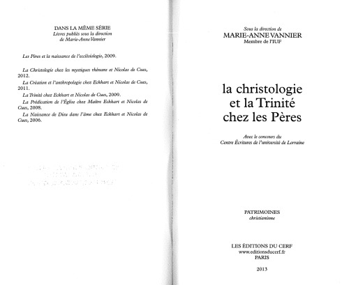 La Christologie et la Trinité chez les Pères