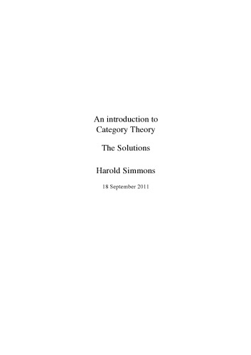 An Introduction to Category Theory [Solution Manual]