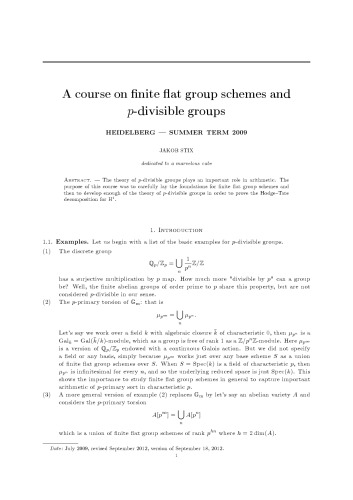 A course on finite flat group schemes and p-divisible groups [Lecture notes]