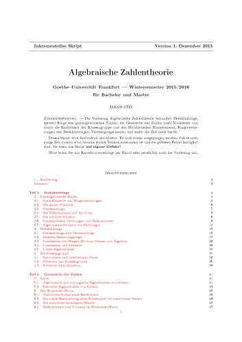 Algebraische Zahlentheorie [Lecture notes]