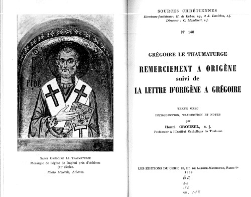 Grégoire le Thaumaturge : Remerciements à Origène et Lettre d’Origène à Grégoire