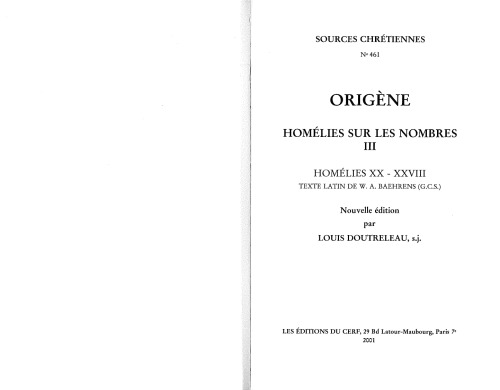 Origène : Homélies sur les Nombres XX - XXVIII