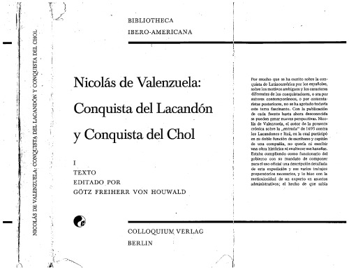 Nicolás de Valenzuela: Conquista del Lacandón y Conquista del Chol. I: Texto